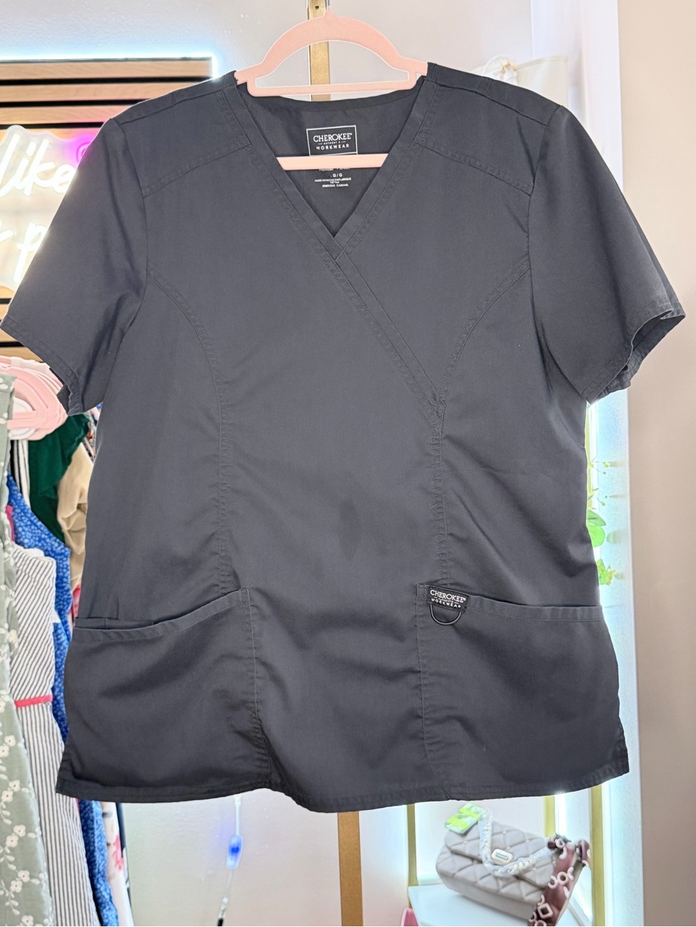 Cherokee Grey V-Neck Medical Scrub Top